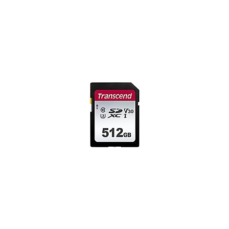 Transcend SDXC Speicherkarte mit 512 GB Kapazität vor weißem Hintergrund.