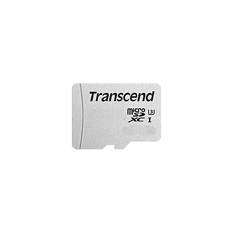 Eine silberne Transcend microSDXC-Speicherkarte mit schwarzer Beschriftung vor weißem Hintergrund.