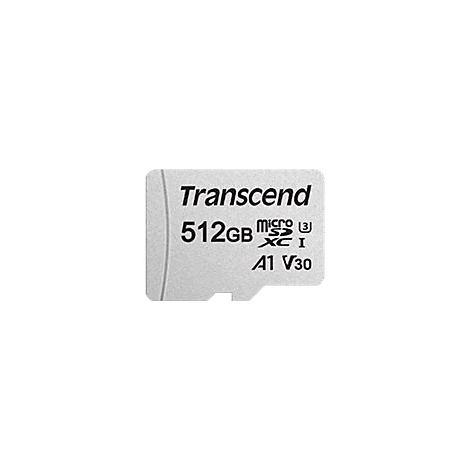 Transcend microSDXC Speicherkarte mit 512 GB Kapazität auf weißem Hintergrund.