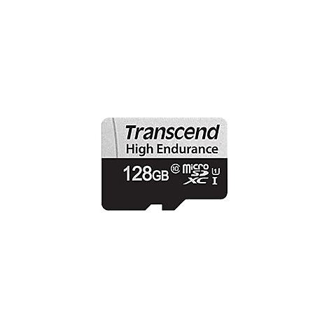 Transcend microSDXC Speicherkarte mit 128 GB Kapazität und High Endurance Kennzeichnung.