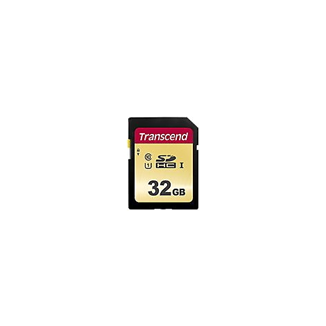 Transcend SDHC-Speicherkarte mit 32GB Kapazität auf weißem Hintergrund.