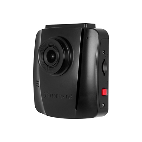 Schwarze Transcend Dashcam in Frontansicht vor weißem Hintergrund.