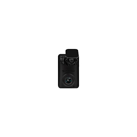 Schwarze Dashcam mit Linse, Halterung und Logo.