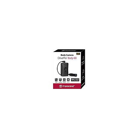 Die schwarze Bodycam DrivePro Body 60 ist vor der Verpackung abgebildet. Aufgedruckt sind Produktname, Logo und Icons.