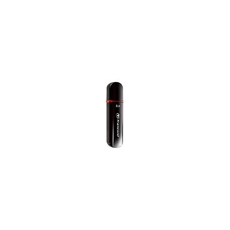 Clé USB noire avec anneau rouge. Inscription : "4GB" et "Transcend".