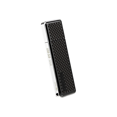 Schwarzer USB-Stick mit Karbonmuster. Aufschrift: USB 3.0, 32GB.