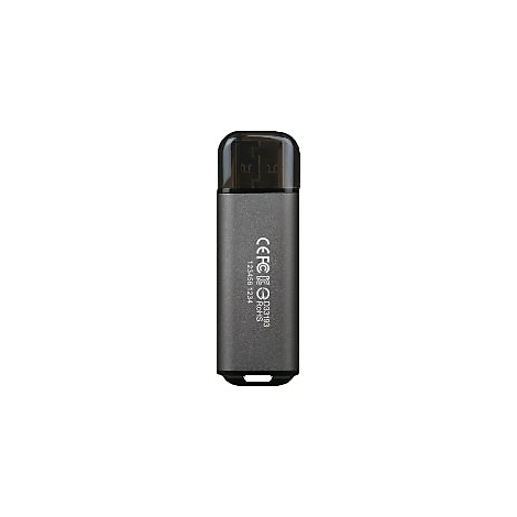 Une clÃ© USB grise avec un capuchon noir, sur fond blanc. Plusieurs inscriptions sont prÃ©sentes sur la clÃ©.