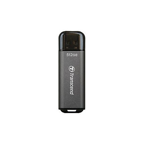 ClÃ© USB grise avec capuchon de protection noir, avec l'inscription 512GB et Transcend.
