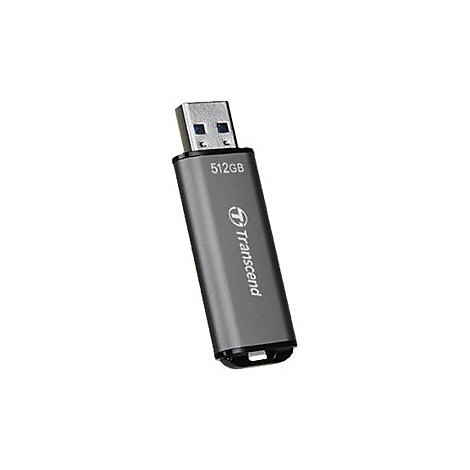 ClÃ© USB grise de 512 Go de Transcend, sur fond blanc.