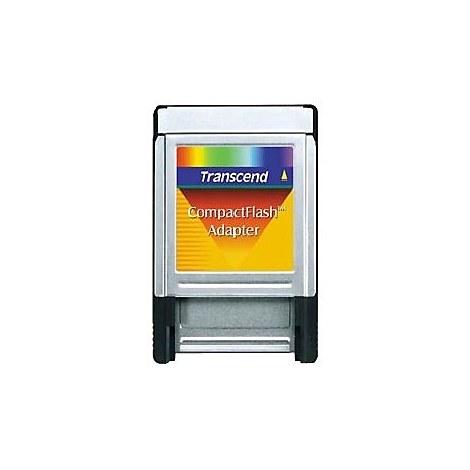 Ein CompactFlash-Adapter der Marke Transcend. Auf der Vorderseite sind der Markenname und der Begriff "CompactFlash Adapter" zu sehen.