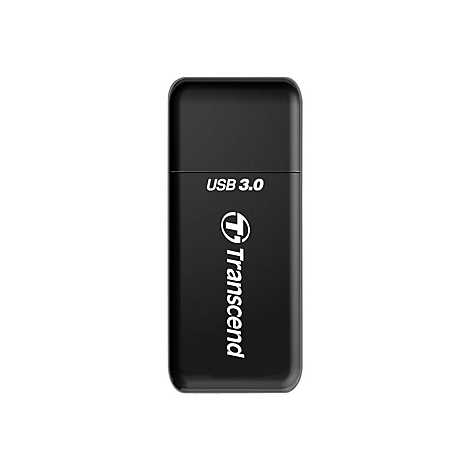 Schwarzer USB-Stick von Transcend mit dem Logo und der Aufschrift USB 3.0.