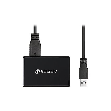 Schwarzer Kartenleser mit Kabel. Auf dem Lesegerät steht 'Transcend'.