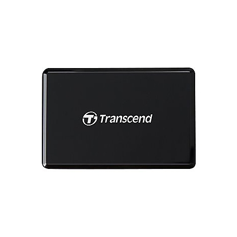 Disque dur externe noir avec logo Transcend blanc.