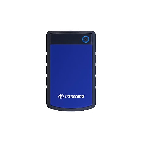 Disque dur externe bleu avec le logo 'Transcend'.