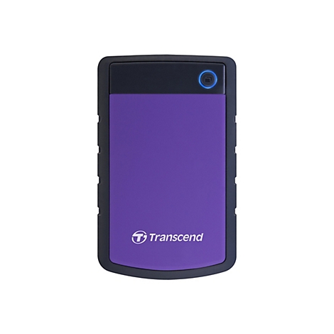 Disque dur externe violet avec bords sombres et logo.