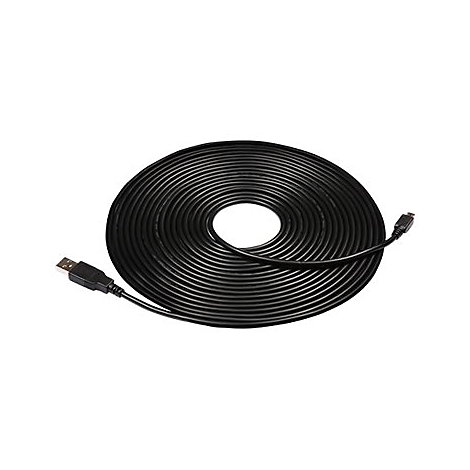 Schwarzes USB-Kabel in Spiralform, isoliert auf weißem Hintergrund. Zwei Enden mit Steckern.