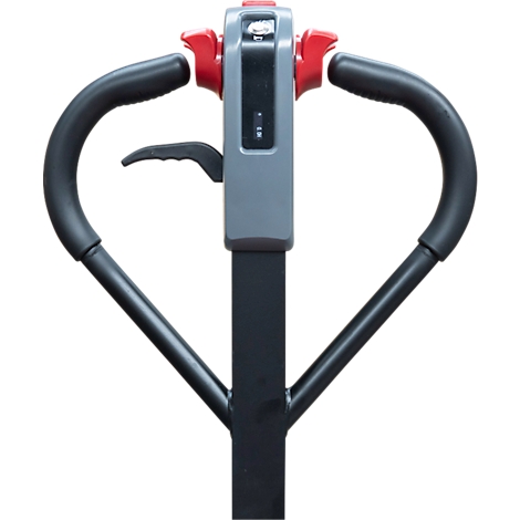 Gros plan sur une barre franche noire avec des boutons rouges et un écran gris.