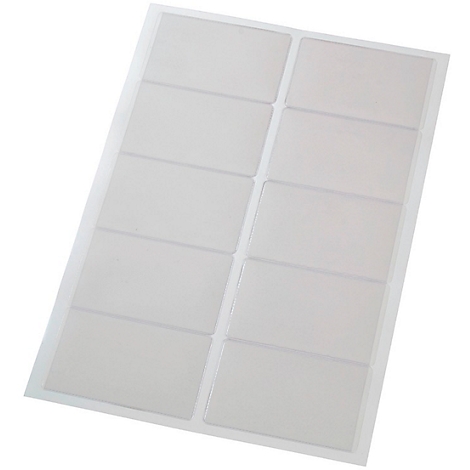 Sheet of rectangular, transparent stickers on a white background.