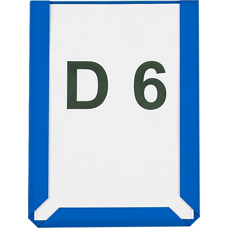A white card with a blue frame, displaying the letters "D 6" in dark green font.