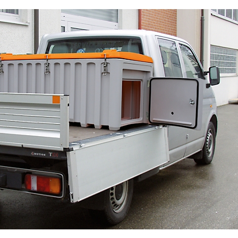 Transport- en platformkist CEMO CEMbox 750, polyethyleen, 750 l, L 1700 x B 840 x H 800 mm, stapelbaar, met zijdeur, grijs/oranje