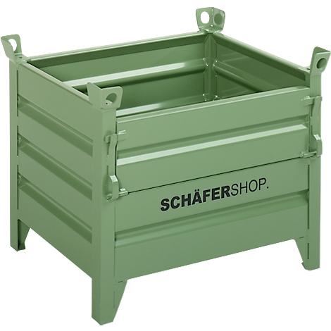 Grüne Metallbox mit Markenlogo SCHÄFERSHOP.