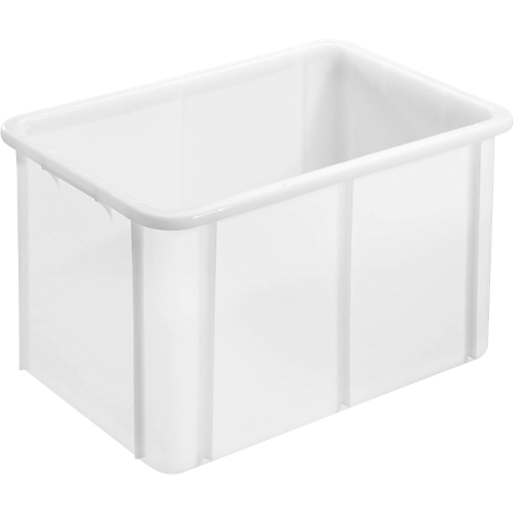 Witte, rechthoekige plastic doos met een opstaande rand. De doos staat tegen een neutrale achtergrond.