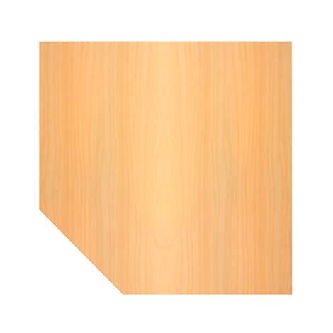 Rectangular wooden plate with a flattened corner, light wood grain on a white background.