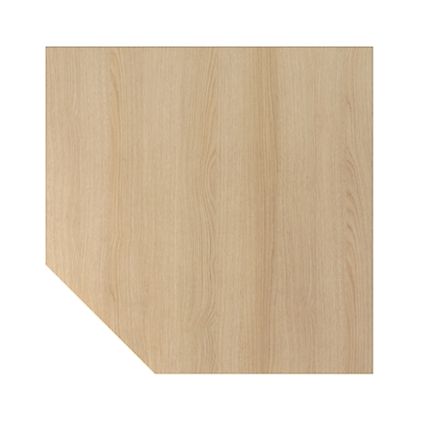 Square piece of wood with wood grain and beveled corner, isolated on a white background.