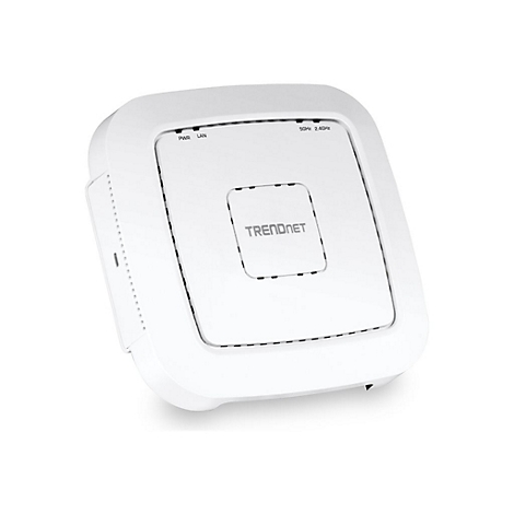 WeiÃŸer WLAN-Access-Point von Trendnet. Rechteckiges GerÃ¤t mit abgerundeten Kanten, Logo mittig.