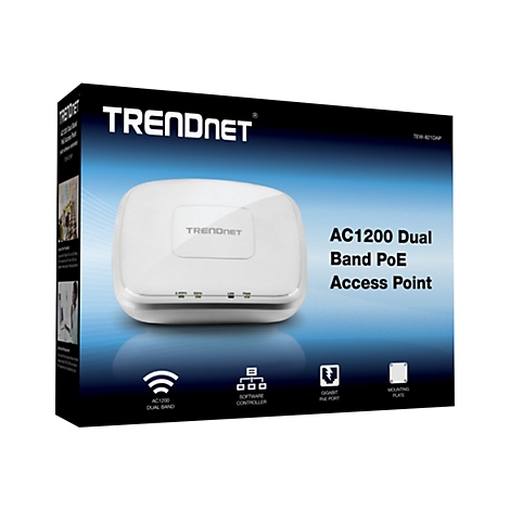 Drahtloser Access Point von Trendnet, auf der Verpackung. Die Verpackung ist schwarz mit weiÃŸer Schrift und dem Produkt abgebildet.