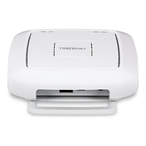 WeiÃŸer WLAN-Access-Point mit TRENDnet-Logo. Das GerÃ¤t hat abgerundete Ecken und eine Aussparung fÃ¼r AnschlÃ¼sse.