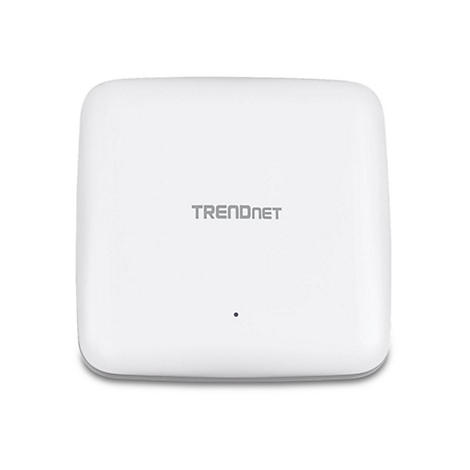 Quadratischer, weißer Trendnet WLAN-Zugangspunkt mit abgerundeten Ecken und einer kleinen Status-LED.
