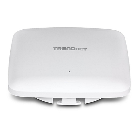 Flacher, weißer Trendnet WLAN-Access-Point mit quadratischer Form und mittiger Status-LED.