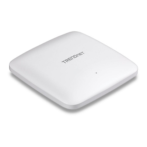 Flacher, weißer, quadratischer Trendnet WLAN Access Point auf weißem Hintergrund.