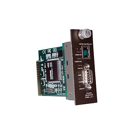 Netzwerk-Steckkarte mit grünem PCB, Samsung-Chip und RJ45- sowie seriellem RS-232-Anschluss.