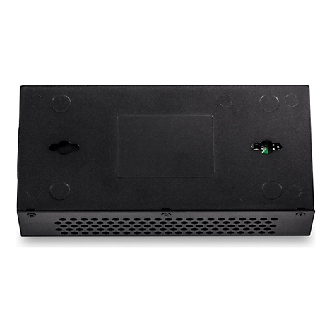 Schwarzer Switch-RÃ¼ckseite mit LÃ¼ftungsschlitzen und Anschluss.