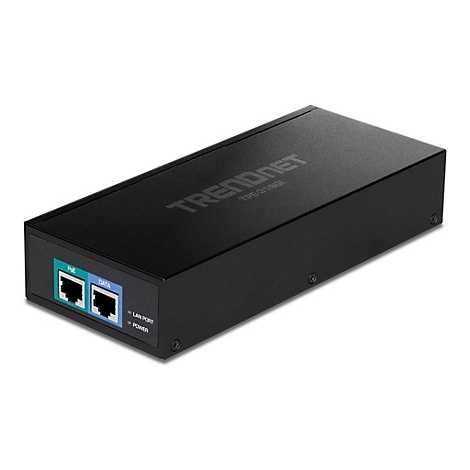 Schwarzer TRENDnet-Netzwerkadapter mit AnschlÃ¼ssen fÃ¼r Strom und Daten.