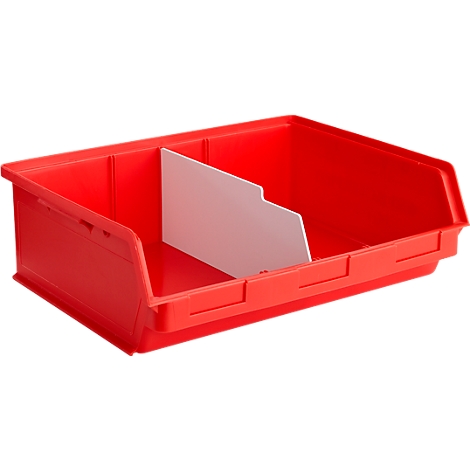 Rote Kunststoffbox mit weißer Trennwand. Die Box ist leer.