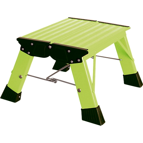 Light green step stool with black feet and reinforcements.