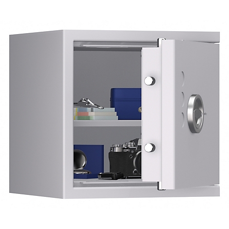Tresor Lyra 2, Widerstandsgrad I nach EN 1143-1, Volumen 31 l, Türanschlag rechts, Doppelbartschloss mit 2 Schlüsseln, 1 Fachboden, inkl. Verankerungsmaterial, B 400 x T 420 x H 405 mm, lichtgrau RAL 7035