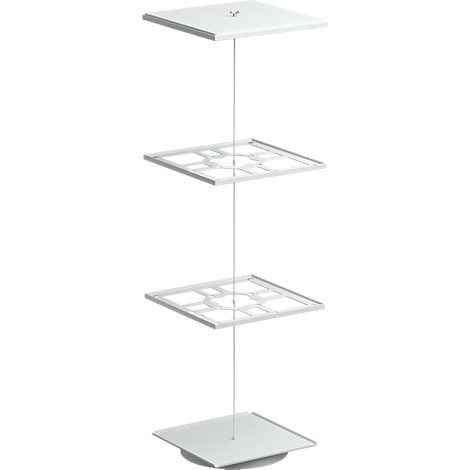 White hanging display. Square levels connected by rods.