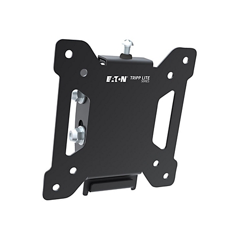 Support mural TV noir, le logo Eaton et Tripp Lite Series est visible, avec vis et trous pour le montage.