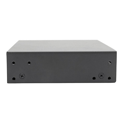 Grauer rechteckiger Kasten, vorne und hinten mit Schrauben und Löchern. Isolierung.