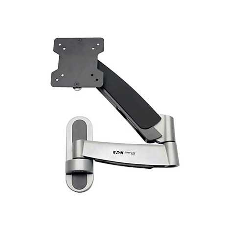 Wandhalterung für einen Monitor, schwarz und silberfarben. Mit den Logos von Eaton und Tripp Lite.