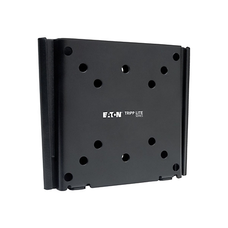 Schwarze TV-Wandhalterung, rechteckig mit Löchern. Eaton Tripp Lite Logo ist erkennbar.