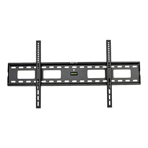 Schwarze TV-Wandhalterung, mit Wasserwaage, Löchern und Halterung.