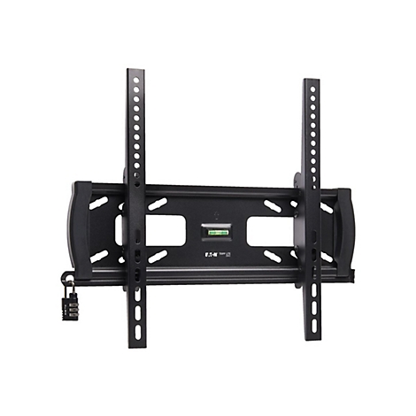 Schwarze TV-Wandhalterung, mit Wasserwaage, Vorrichtung für ein Schloss, und dem Schriftzug "Eaton Tripp Lite".