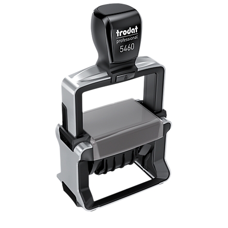 Black and silver Trodat stamp 5460 with handle and text.
