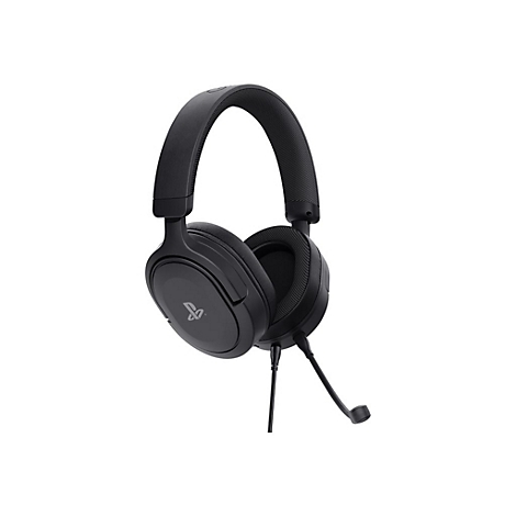 Schwarzes PlayStation Gaming-Headset mit Bügelmikrofon auf weißem Hintergrund.