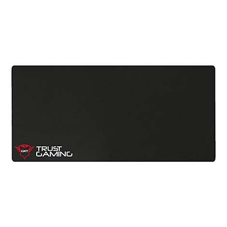 Schwarzes Mauspad mit rotem Trust Gaming Logo.